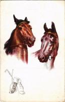 Horses. Italian art postcard (EK)