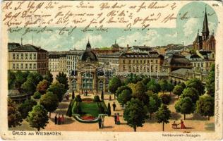 1901 Wiesbaden, Kochbrunnen-Anlagen / spa, bath, park. Verlag & Druck Kunstanstalt Rosenblatt 6264. litho (Rb)