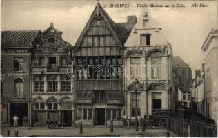 Mechelen, Malines; Vieilles Maisons sur la Dyle / villa houses, horse-drawn carriage, bridge. ND Phot.