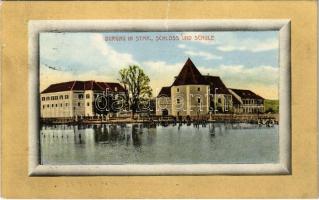 1912 Burgau (Steiermark), Schloss Burgau mit Teich und Schule. Johann Gortan / castle, school, lake (fa)
