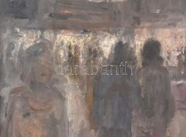 Bagossy Gábor (?-?): Nagyvárosi forgatag (Budapest?). Olaj, karton, jelzett a hátoldalon (Bagossy 93...