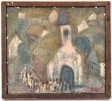 Bagossy Gábor (?-?): Nagyvárosi forgatag (Budapest?). Olaj, karton, jelzett a hátoldalon (Bagossy 93...