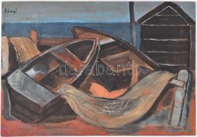 Fónyi Géza (1899-1971): Halászcsónakok. Olaj, farost, jelzett, feltehetően 1948 körül. 42x62 cm