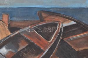 Fónyi Géza (1899-1971): Halászcsónakok. Olaj, farost, jelzett, feltehetően 1948 körül. 42x62 cm