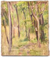 Kluyber Karoline (?-): Erdőrészlet, Alsógöd, 1945. Olaj, vászon, jelzett, hátoldalán feliratozott. 3...
