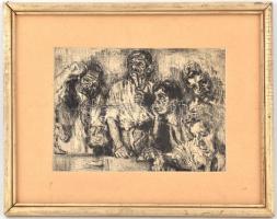 Jelzés nélkül: Expresszív alakok. Rézkarc, papír. Sérült fa keretben, 16x22 cm