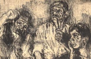 Jelzés nélkül: Expresszív alakok. Rézkarc, papír. Sérült fa keretben, 16x22 cm