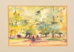 Diósy Antal (1895-1977): Városliget, 1969. Akvarell, papír, jelzés nélkül, datált. Üvegezett fa keretben, 12,5x17 cm