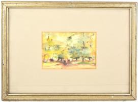 Diósy Antal (1895-1977): Városliget, 1969. Akvarell, papír, jelzés nélkül, datált. Üvegezett fa kere...