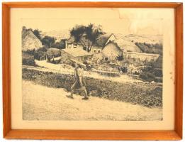 Dudás Jenő (1902-1991): Tihanyi részlet. Rézkarc, papír, foltos, jelzett, üvegezett keretben, 29×36,...