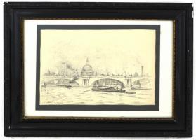 C. E. Holloway (?) jelzéssel: London, Waterloo bridge. Litográfia, papír, jelzett a litográfián, körbevágva, kasírozva, üvegezett fa keretben, 18,5×26 cm