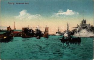 Gdansk, Danzig; Kaiserliche Marine Werft / German Navy port with battle ships (fl)