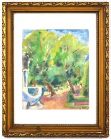 Novotny Emil Róbert (1898-1975): Kert. Akvarell, papír, jelzett. Üvegezett, kissé sérült fa keretben...