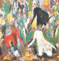 Roth Miklós (?-): Elefántok. Olaj, karton, 70×43 cm