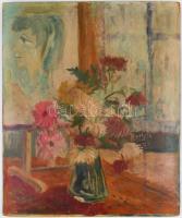 Szabó 78 jelzéssel: Csendélet női arccal. Olaj, karton, 73×61 cm