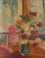 Szabó 78 jelzéssel: Csendélet női arccal. Olaj, karton, 73×61 cm