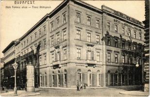 1909 Budapest V. Deák Ferenc utca, Szálloda és kávéház az Angol Királynéhoz, üzlet, hirdetőoszlop