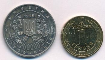 Ukrajna 1996. 200.000k Cu-Ni "Mykhaylo Hrushevsky" + 2012. 1H aranyozott Al-Br "Európ...