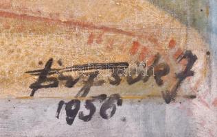 Törzsök (?) J 1956 jelzéssel: Csendélet festőecsetekkel. Olaj, vászon, keretben, 43×58 cm