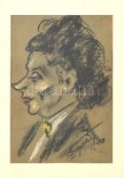 Szigethy István (1891-1966): Portré (karikatúra). Kréta, papír, jelzett és datált (927?), paszpartuban és üvegezett keretben, 18,5×12 cm