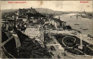 1908 Budapest I. Tabán, Kilátás a Gellért-hegyről, Döbrentei tér, villamosok, Keller Ignácz üzlete. Divald Károly 575-1908.