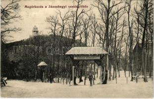 Budapest XII. Megérkezés a Jánoshegyi vendéglőhöz (Kozár Mihály Székesfővárosi vendéglője) télen. Kiadó Kozár Mihály vendéglős 236.