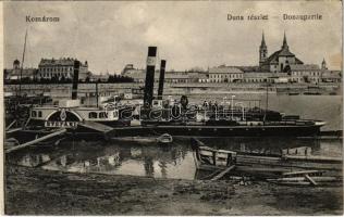 1915 Komárom, Komárnó; Duna részlet, STEFÁNIA oldalkerekes vontató gőzhajó / Danube river, port, Hungarian  side wheeler tug steamship