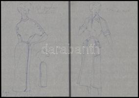 Jelzés nélkül: Divatrajzok, 10 db. Tus, pauszpapír, 31×24 cm