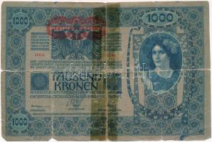 1902. 1000K piros "DEUTSCHÖSTERREICH" körbélyegzővel T:III- szakadás, ragasztott Adamo SK3...