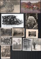 cca 1930-1940 12 db fotó, fotólap, levelezőlap és nyomtatott fotó katonai témában, 6x8,5 és 9,5x15,5 cm közötti méretekben