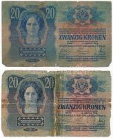 1913. 20K (2x) "DEUTSCHÖSTERREICH" + felismerhetetlen felülbélyegzéssel T:III,III- ragaszt...
