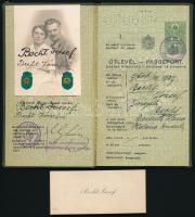 1937 Keményfedeles útlevél és a tulajdonos zenetanár névjegykártyája