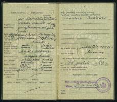 1937 Keményfedeles útlevél és a tulajdonos zenetanár névjegykártyája