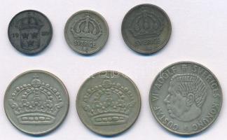 Svédország 1930-1950. 10ö Ag (2xklf) + 1944. 25ö Ag + 1954-1955. 50ö Ag (2xklf) + 1954. 1K Ag T:2,2-...