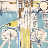 Tihanyi jelzéssel: Absztrakt formák. Akvarell, papír, 27x60 cm