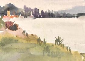 Bernáth jelzéssel: Táj. Akvarell, papír, paszpartuban, 20x28 cm