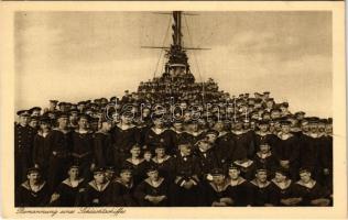 Bemannung eines Schlachtschiffes. Verlag Rotes Kreuz Pola 1916. Nr. 1005. phot. A. Hauger. K.u.K. Kriegsmarine / Austro-Hungarian Navy crew of a battleship, mariners group