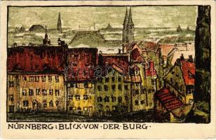 1922 Nürnberg, Nuremberg; Blick von der Burg / view from the castle. Fabrige Originallithographie Kare Schmidt No. 31. (EK)