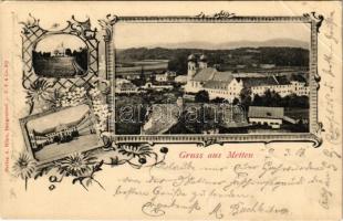 1905 Metten, general view, church, castle. Verlag A. Högn C. T. & Co. 352. Art Nouveau, floral (EB)