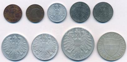 Ausztria 1925-1934. 1gr Br (2x) + 1954. 2gr Al + 1950-1957. 5gr Zn (2x) + 1946-1952. 1Sch Al (2x) + ...