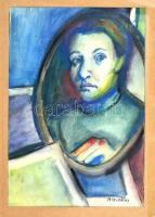 Ruzicskay jelzéssel: Női arc. Akvarell, papír, sérült. Üvegezett keretben, 42x29,5 cm
