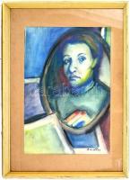 Ruzicskay jelzéssel: Női arc. Akvarell, papír, sérült. Üvegezett keretben, 42x29,5 cm