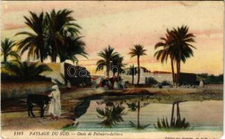 1924 Paysage du Sud, Oasis de Palmiers-dattiers / Arabian folklore, palm trees - from postcard booklet (EM)