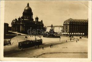 1936 Saint Petersburg, Sankt-Peterburg, St. Petersbourg, Leningrad; Vorovskogo Square, tram, monument, statue, automobiles (EB)