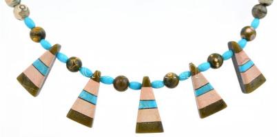 Jáspis-türkiz nyaklánc, ezüst(Ag) szerelékkel, h: 50 cm