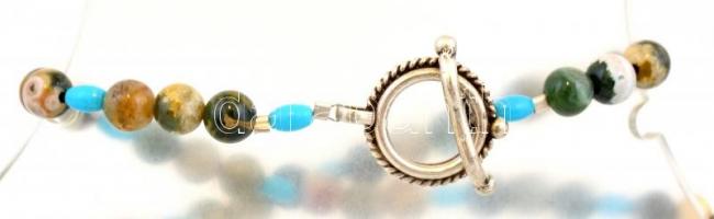 Jáspis-türkiz nyaklánc, ezüst(Ag) szerelékkel, h: 50 cm