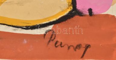 Parrag jelzéssel: Kompozíció. Vegyes technika, papír, hátoldalán ragasztás nyomaival, 39,5x51 cm