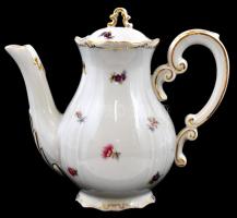 Zsolnay virágmintás porcelán kanna, matricás, jelzett, kis kopásnyomokkal, m: 18,5 cm