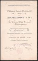 1927 A Budapesti Önténtes Mentőegyesület bronz és ezüstéremmel kitüntető oklevele gróf Karátsonyi Je...