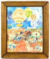 Vaszary jelzéssel: Vidámpark. Akvarell, papír, üvegezett fa keretben, 34,5x26,5 cm